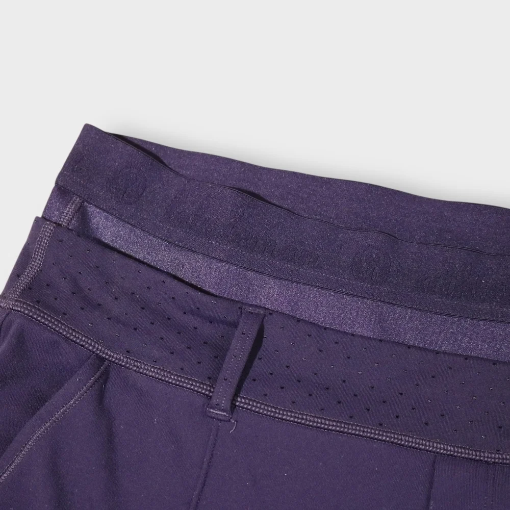 Rare Lululemon Exquisite Trouser CropShine Dot Black Grape W6E22S Wm Sz 8 2014